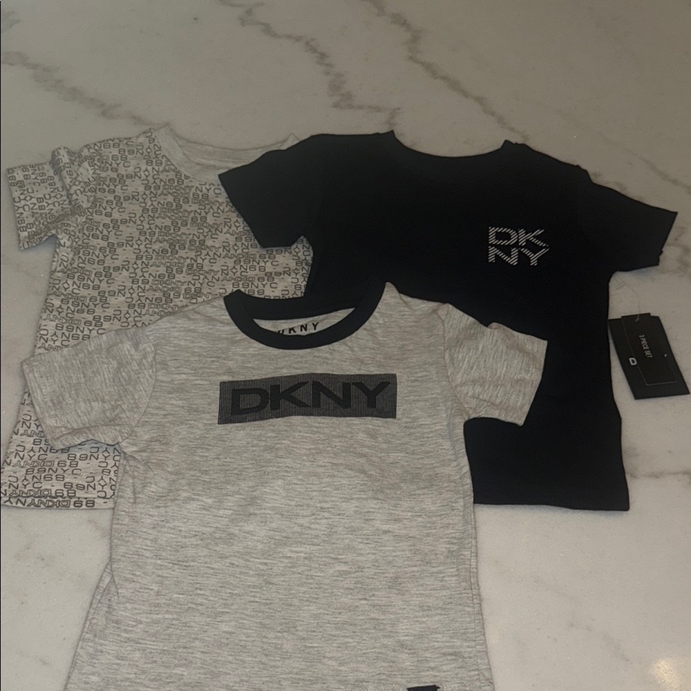 DKNY Gray and Black Short Sleeve Tees Casual Collection-3PC Set-NWT